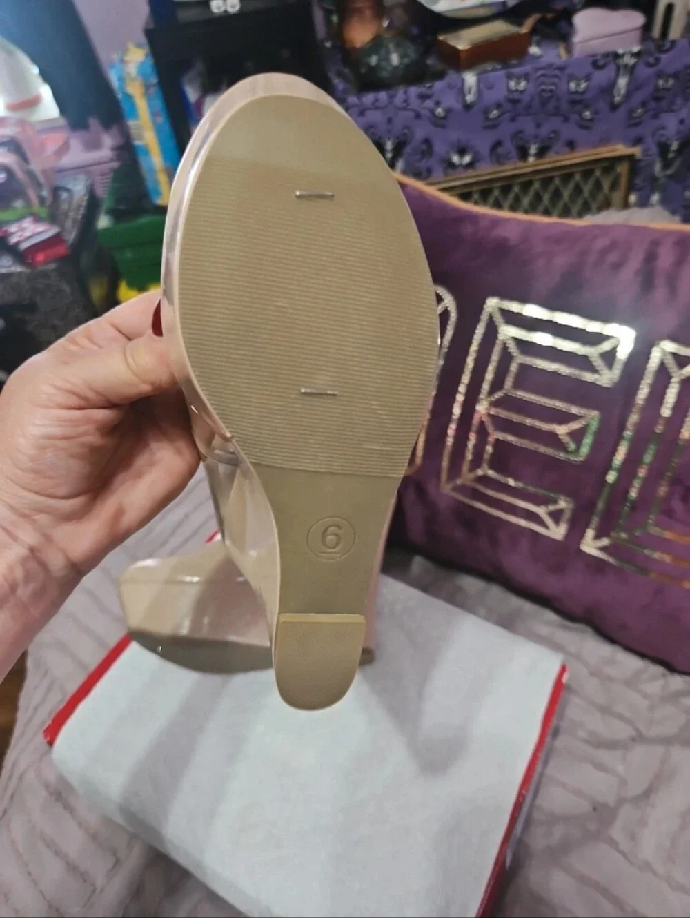 Bethany Mota Nude Patent Platform Wedge Pumps